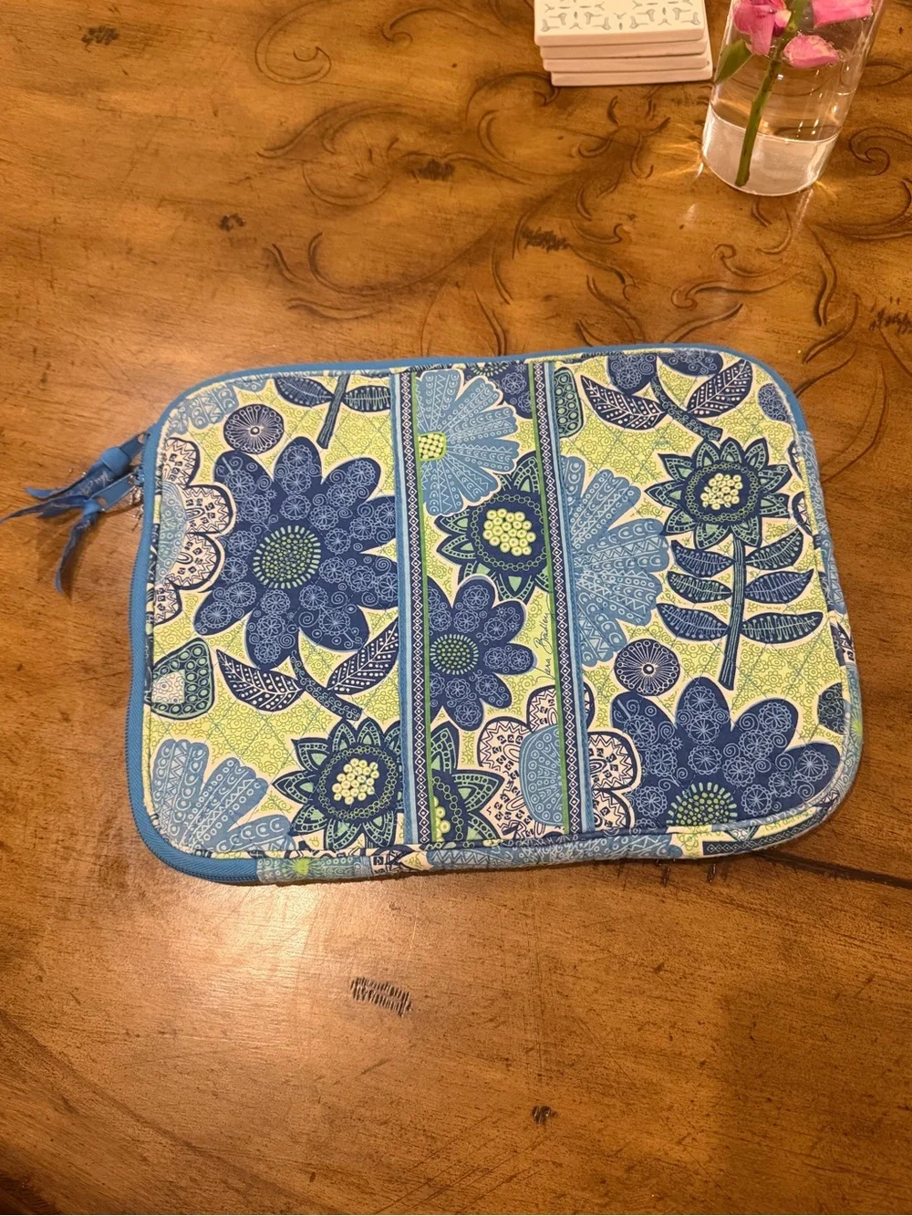 Vera Bradley Blue and Green Floral Quilted Laptop Sleeve